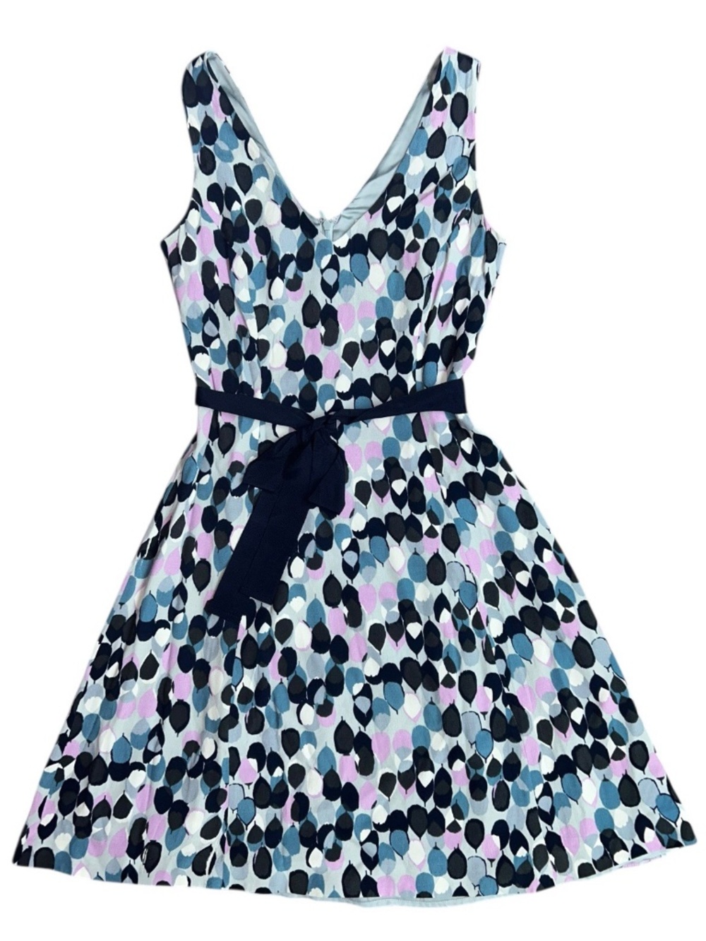 Boden Leah Purple Blue Dot Flare Dress W/ Waist Tie Size 4